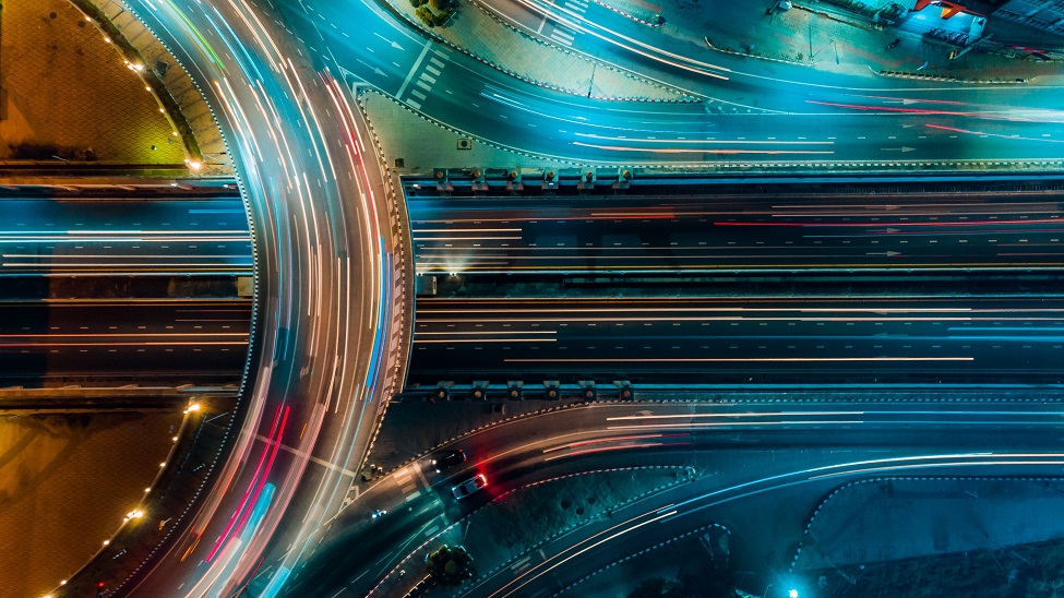 Motorway scene from above at night